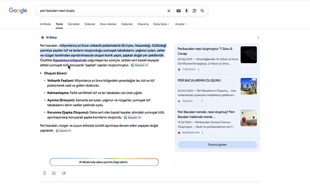 Google Arama Türkiye’de AI Modu Dönemini Başlattı